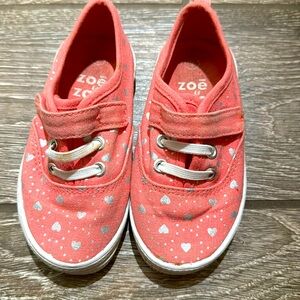 Toddler pink and silver heart shoes with Velcro size 7